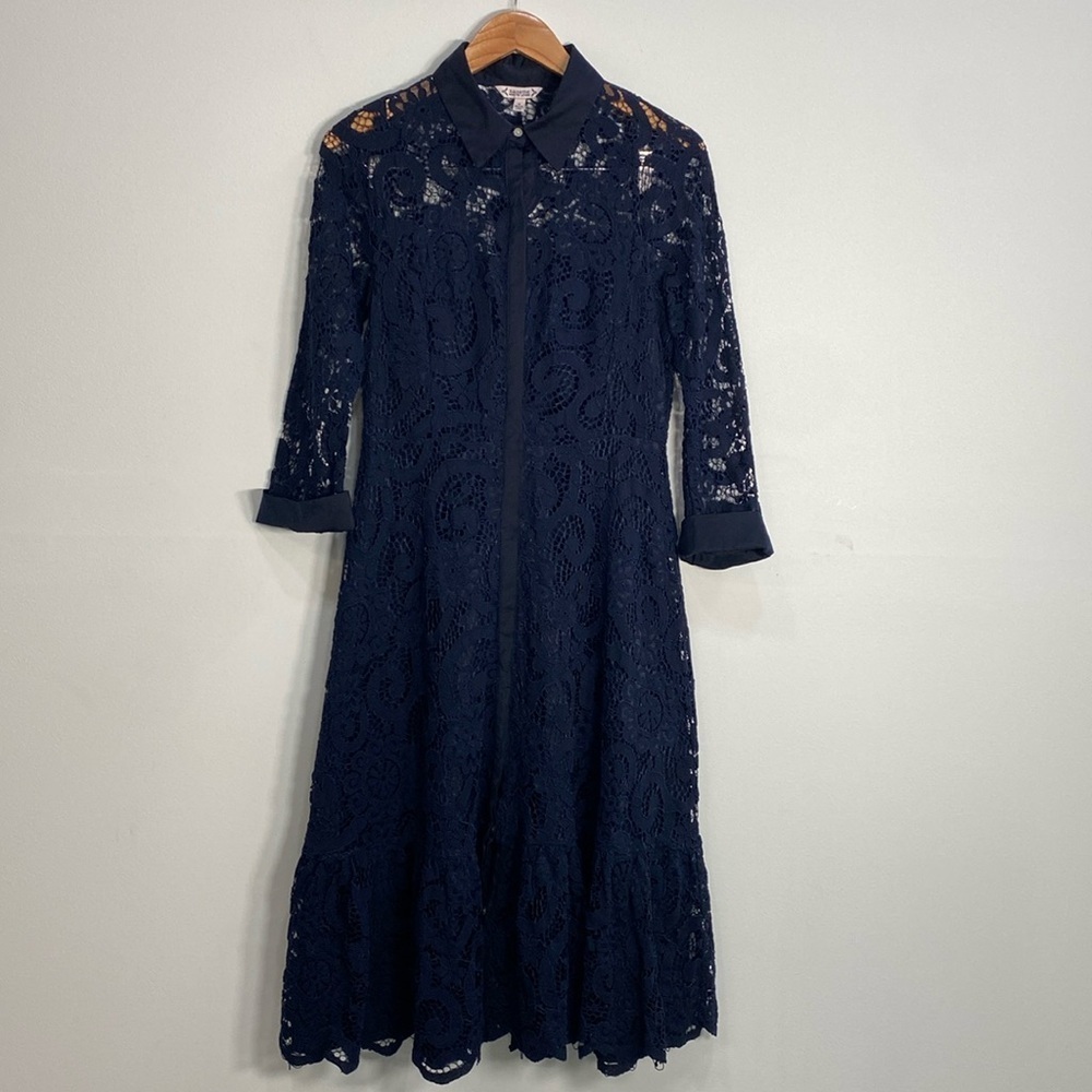 Nanette lepore Lace Dress Fit & Flare 6 Navy Blue